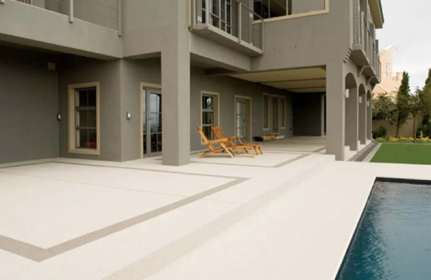 Outdoor terrace finished with seamless Quartz Carpet flooring